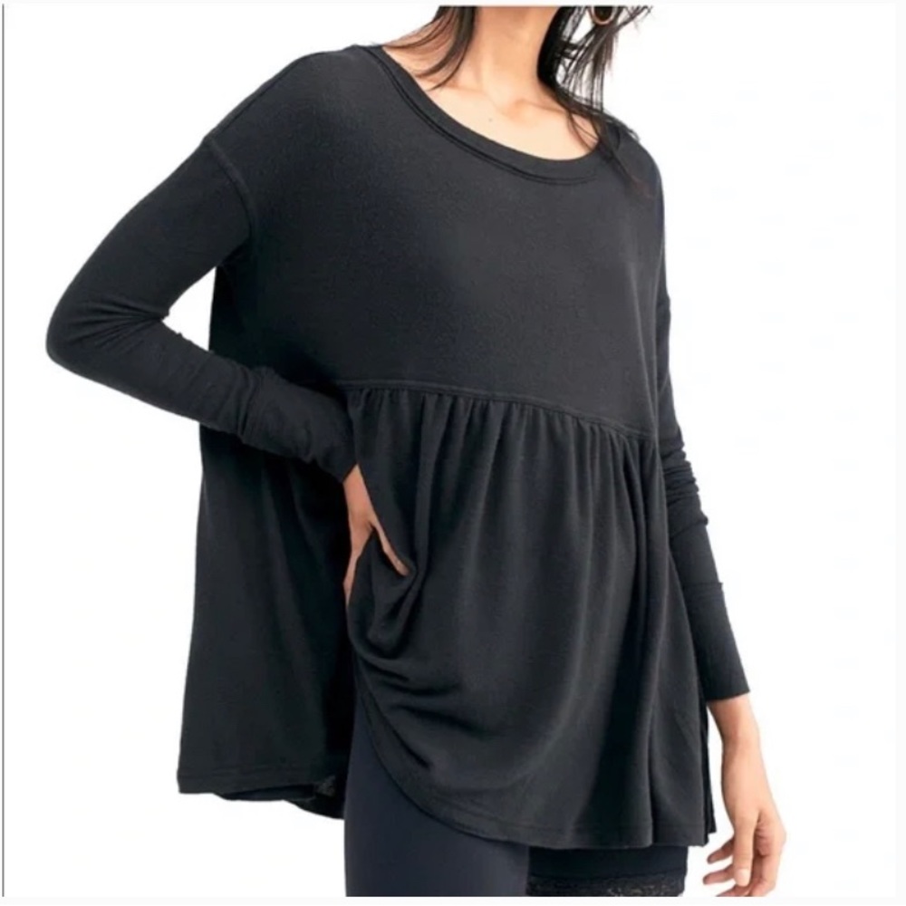 Free People black babydoll long sleeve top size S